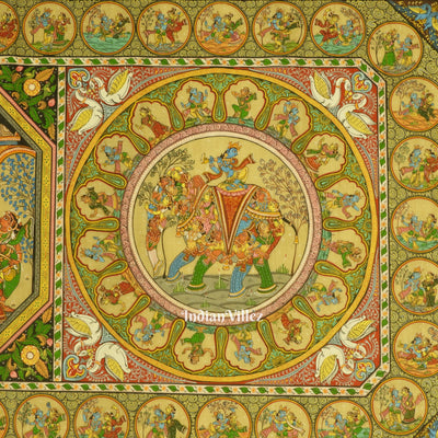 Krishna Leela With Kandarpa Rath & Kandarpa Hasti Pattachitra Painting For Home Wall Art Decor