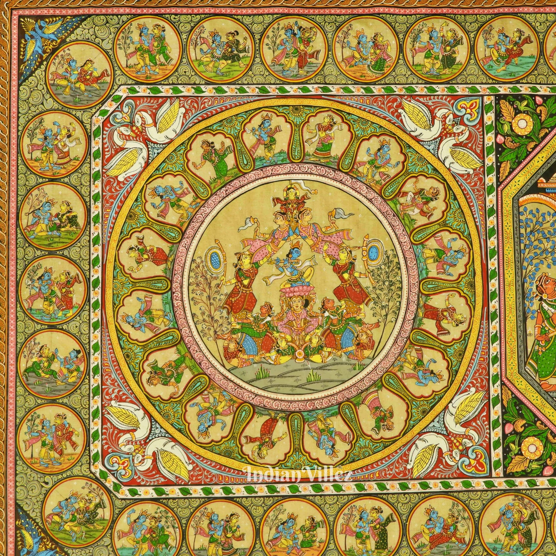 Krishna Leela With Kandarpa Rath & Kandarpa Hasti Pattachitra Painting For Home Wall Art Decor