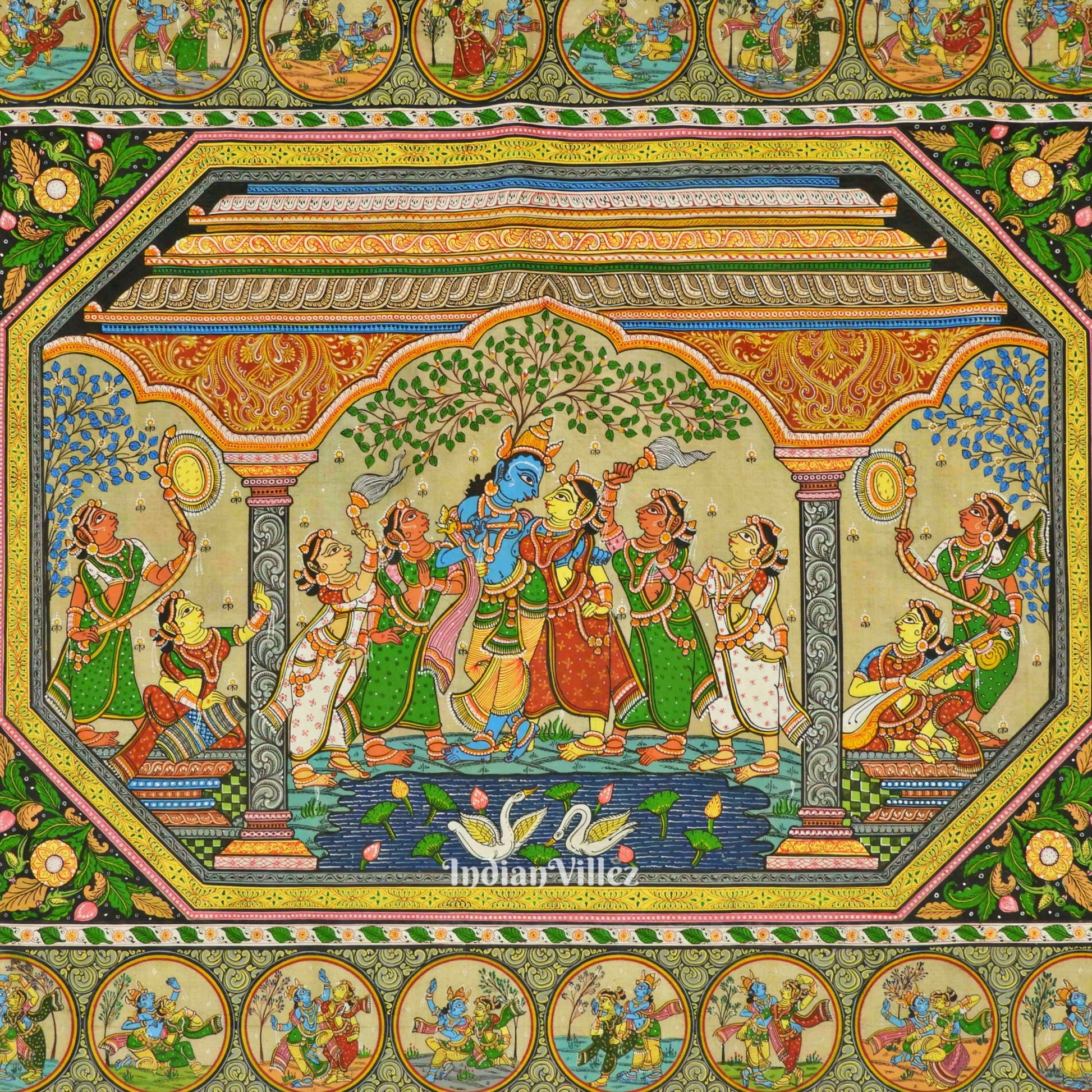 Krishna Leela With Kandarpa Rath & Kandarpa Hasti Pattachitra Painting For Home Wall Art Decor
