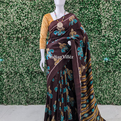Chocolate Brown Odisha Ikat Contemporary Silk Saree