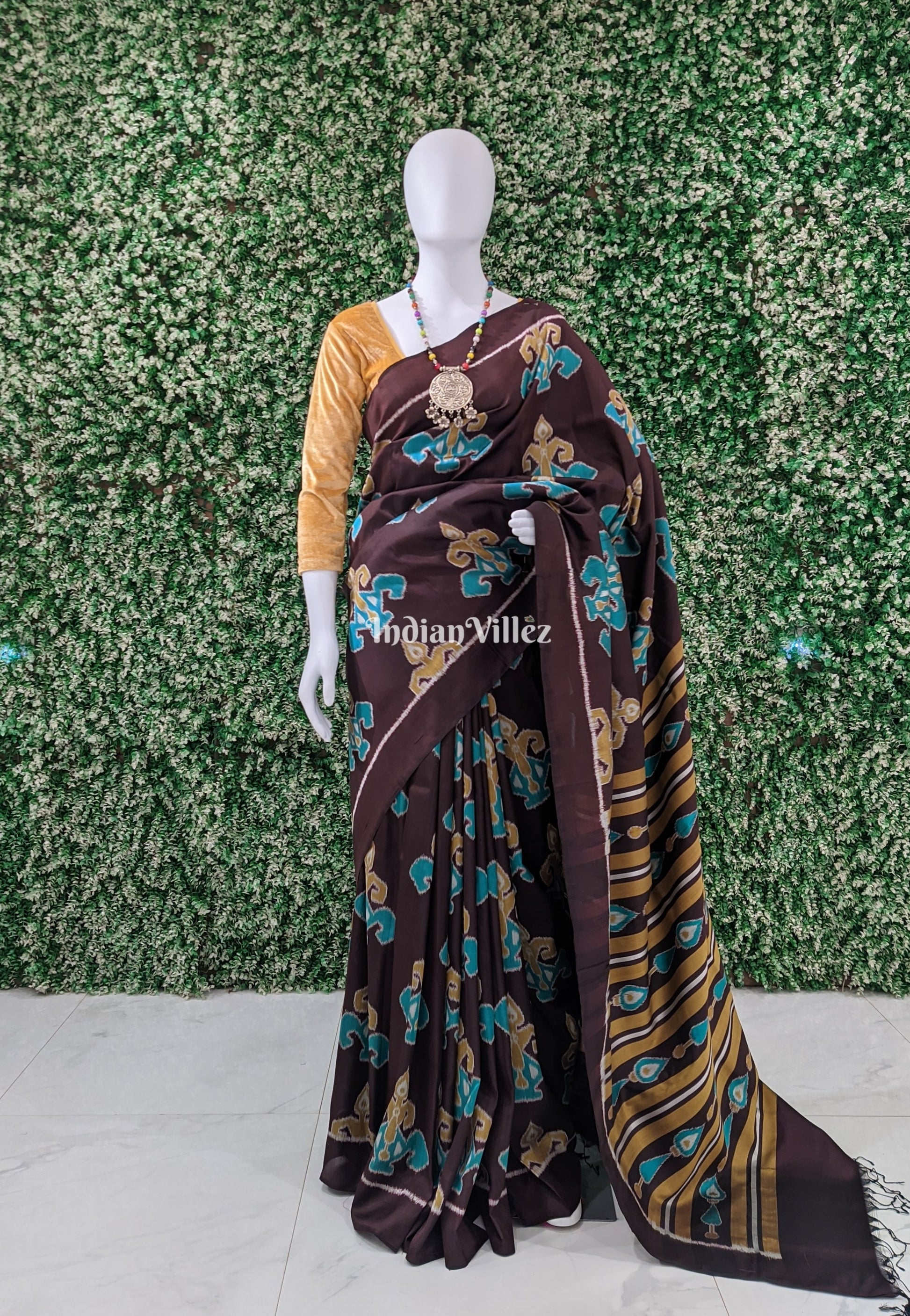 Chocolate Brown Odisha Ikat Contemporary Silk Saree