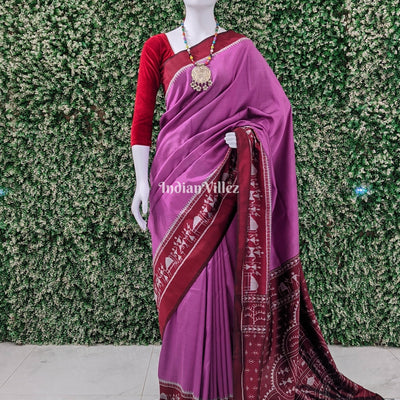 Light Violet Contemporary Tribal Silk Saree