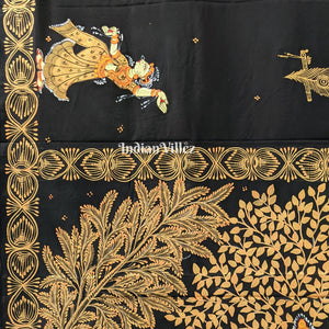 Black Rasleela Hand-Painted Pattachitra Saree