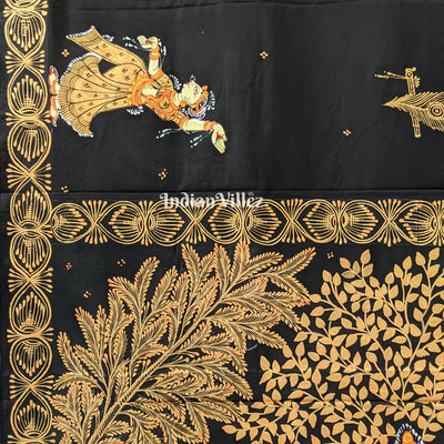 Black Rasleela Hand-Painted Pattachitra Saree