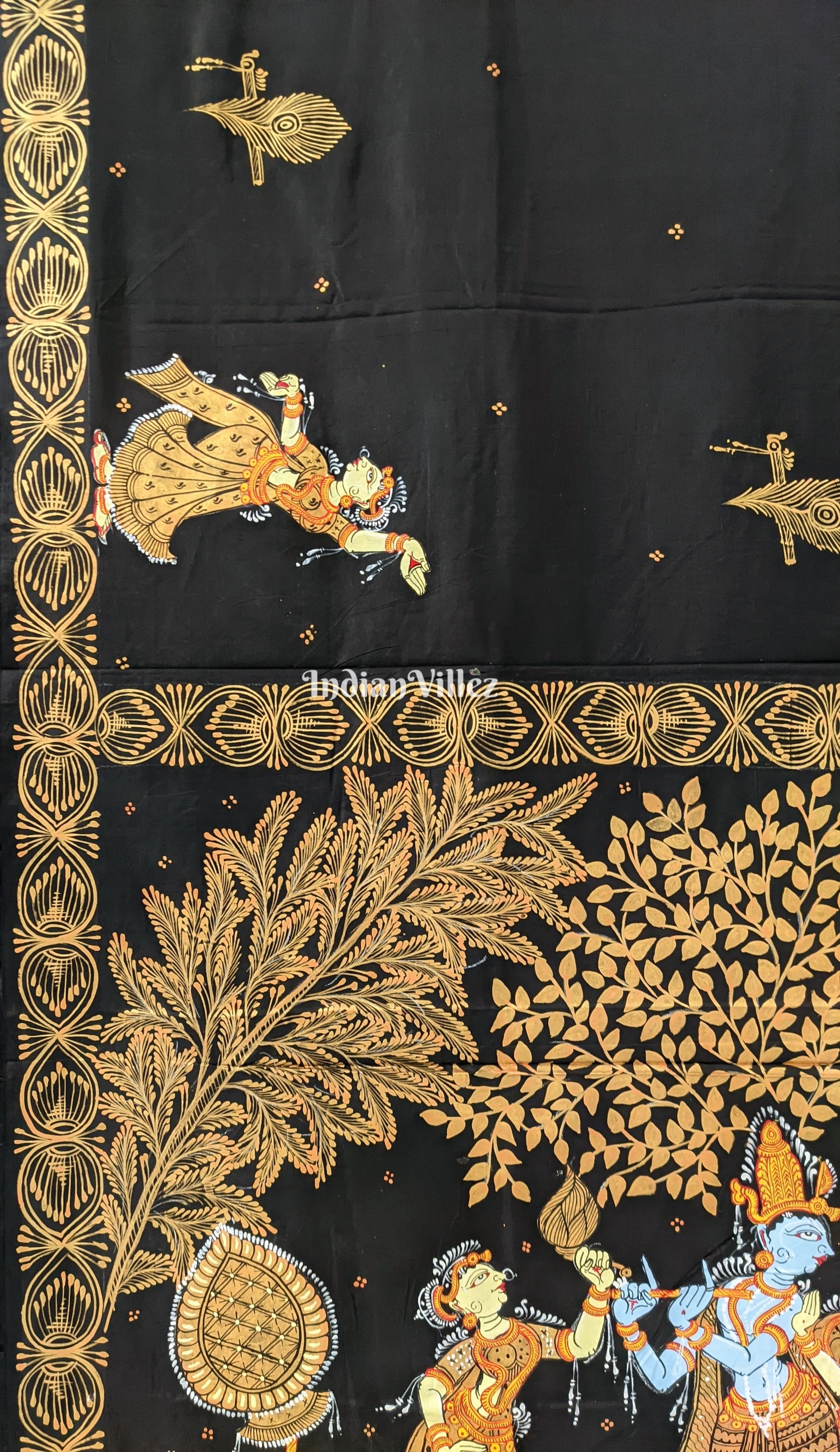 Black Rasleela Hand-Painted Pattachitra Saree