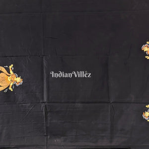 Black Rasleela Hand-Painted Pattachitra Saree