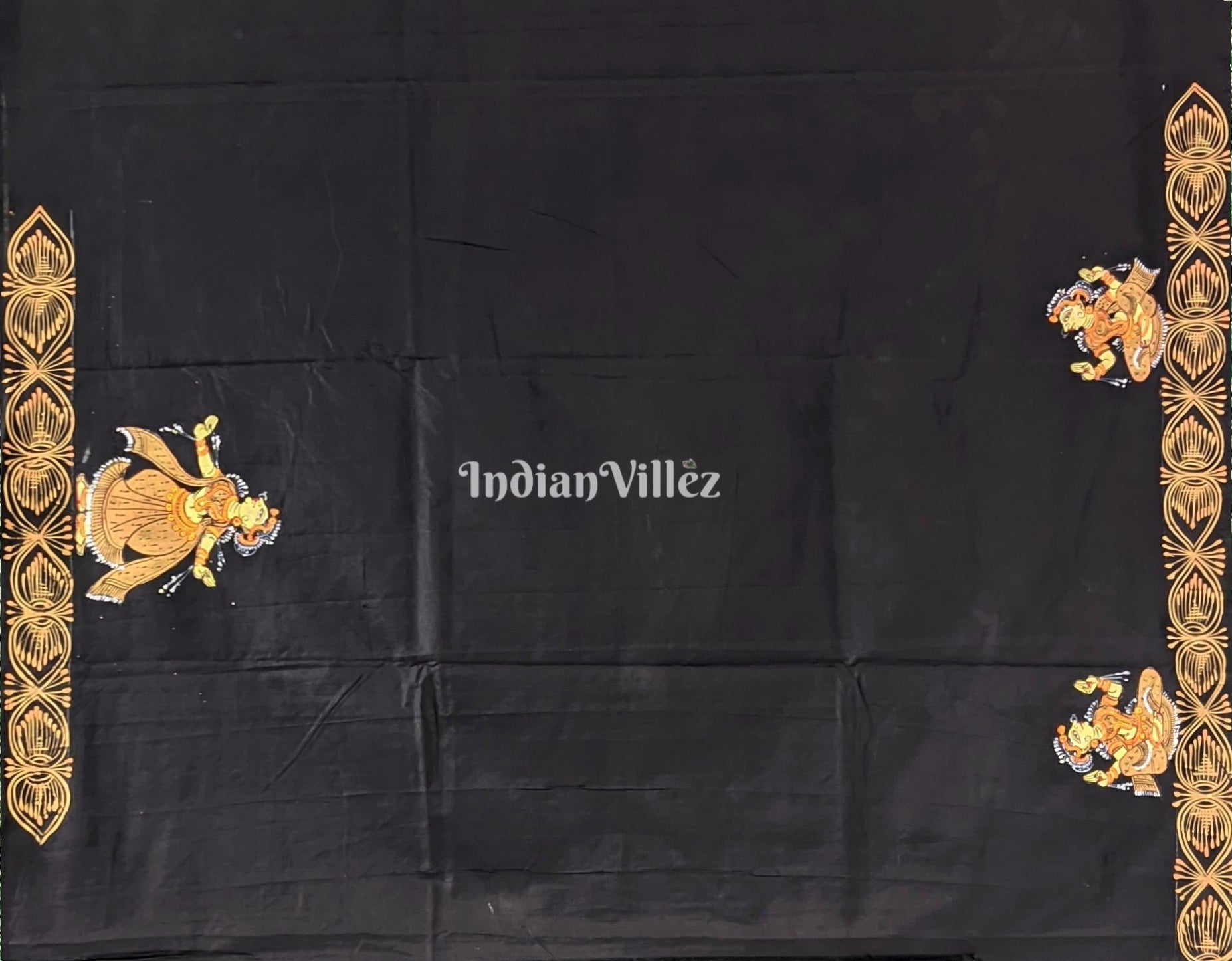 Black Rasleela Hand-Painted Pattachitra Saree