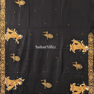 Black Rasleela Hand-Painted Pattachitra Saree