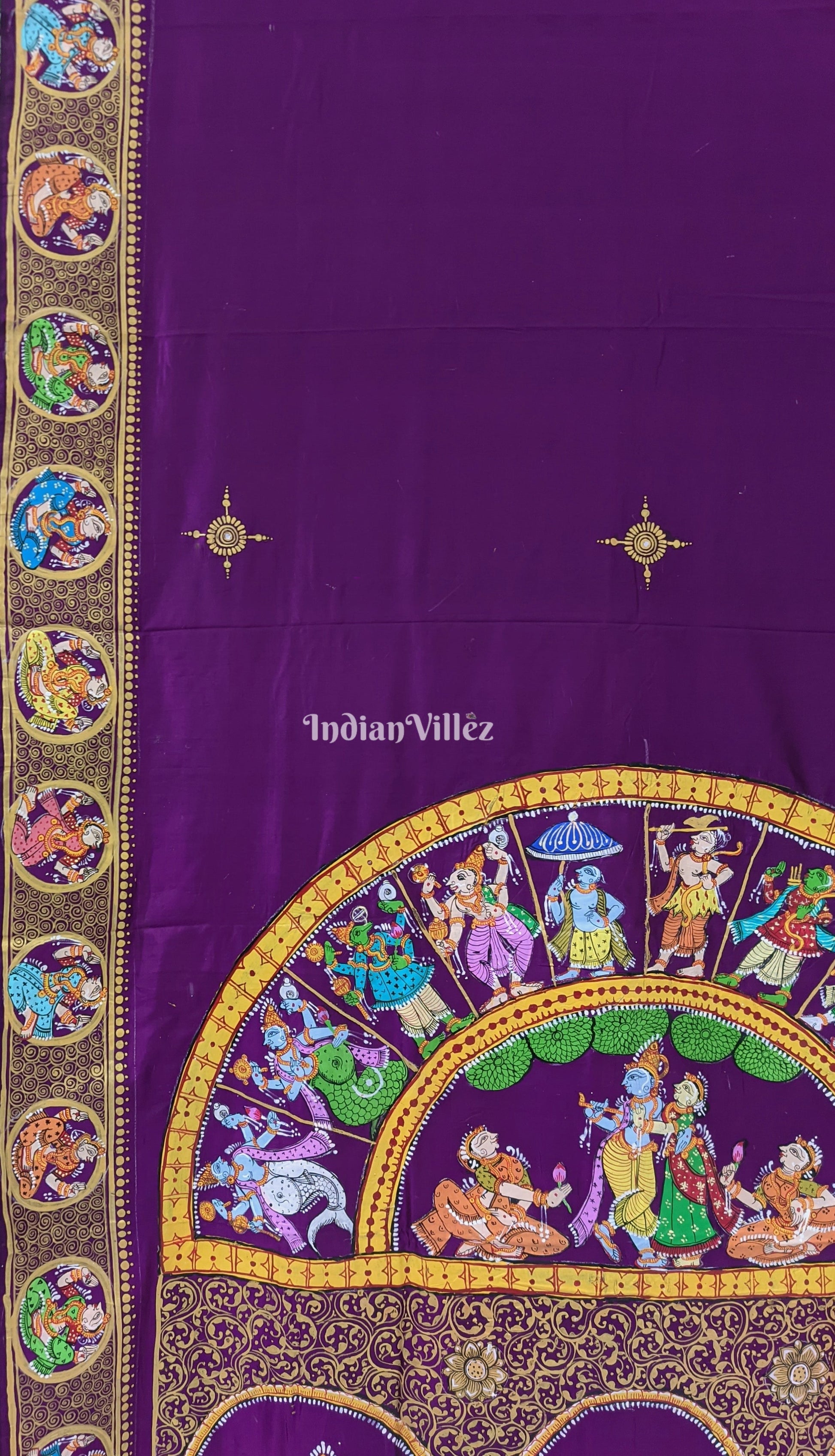 Purple Ardha Nareshwar Theme Pattachitra Saree