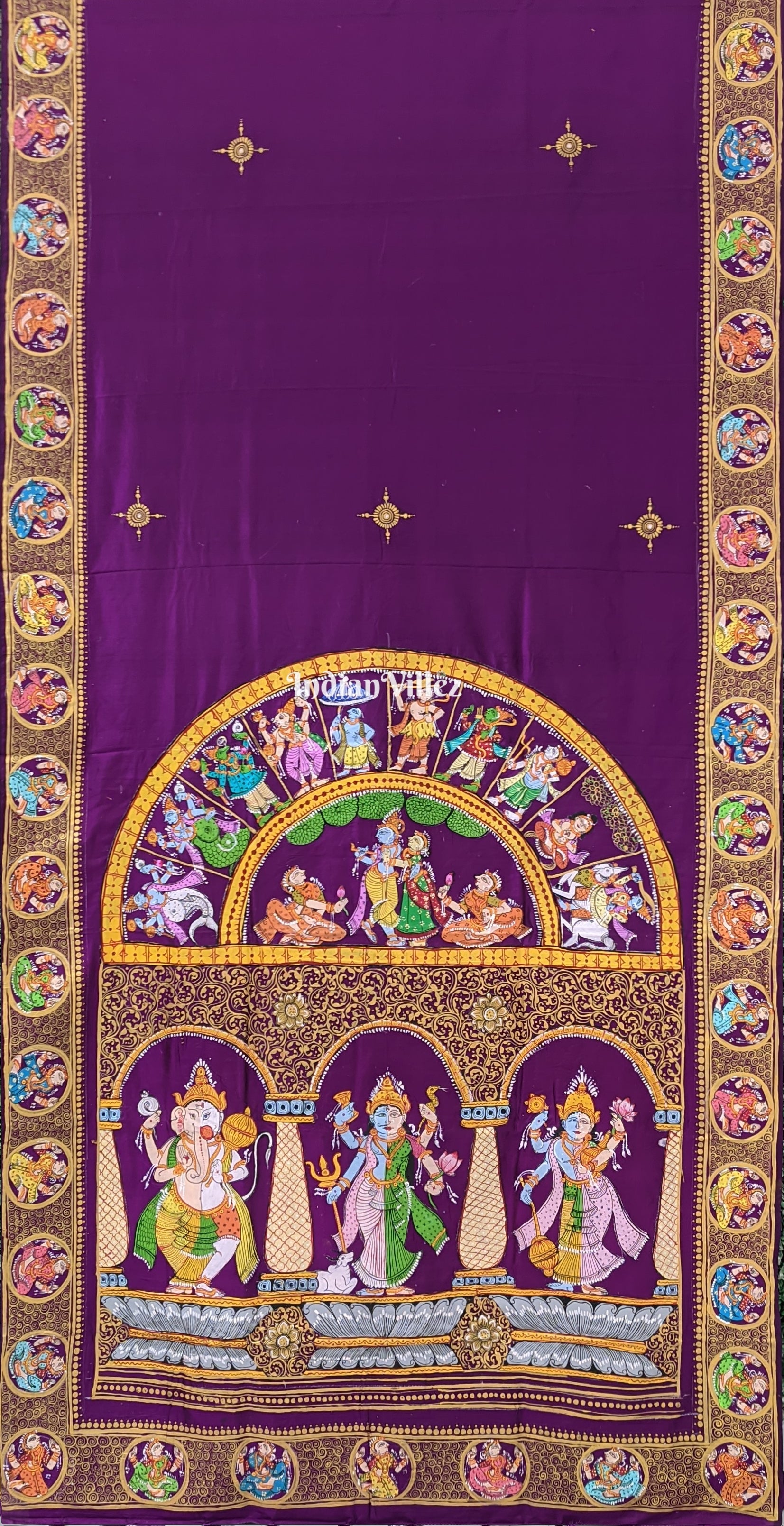 Purple Ardha Nareshwar Theme Pattachitra Saree