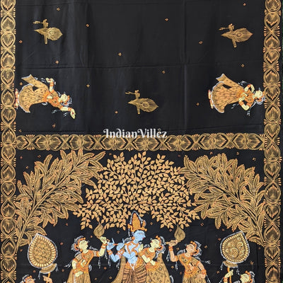 Black Rasleela Hand-Painted Pattachitra Saree