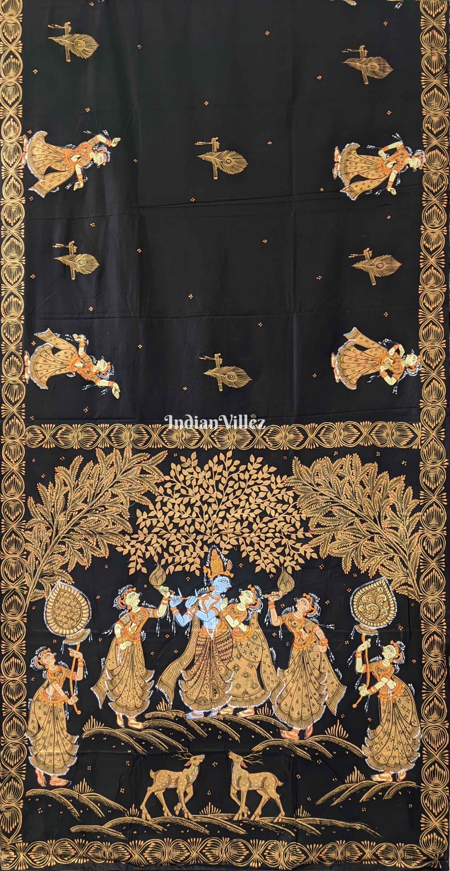 Black Rasleela Hand-Painted Pattachitra Saree