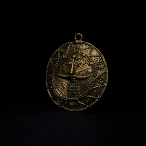 Dhokra Brass Moon Mask Wall Accent