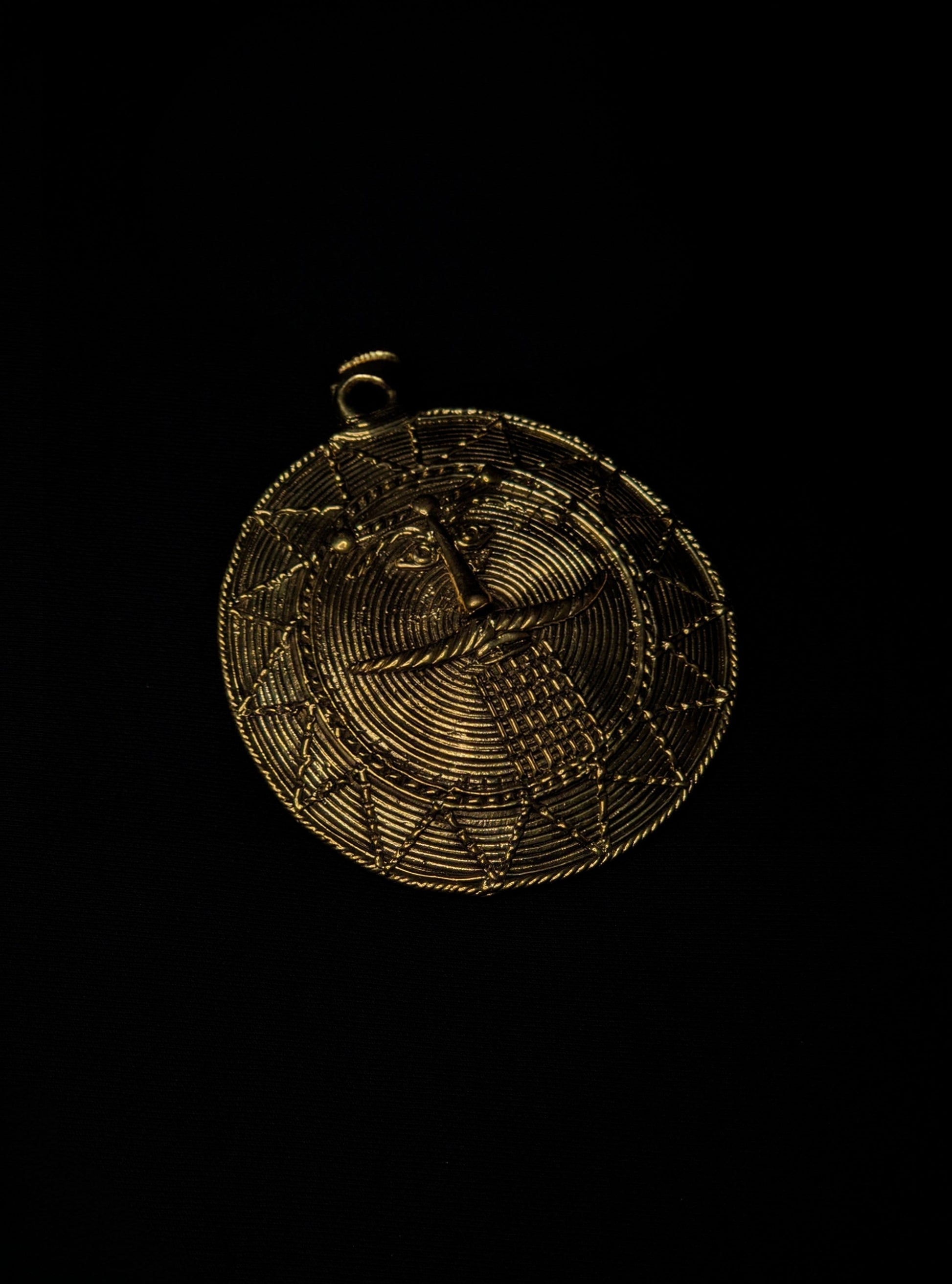 Dhokra Brass Moon Mask Wall Accent