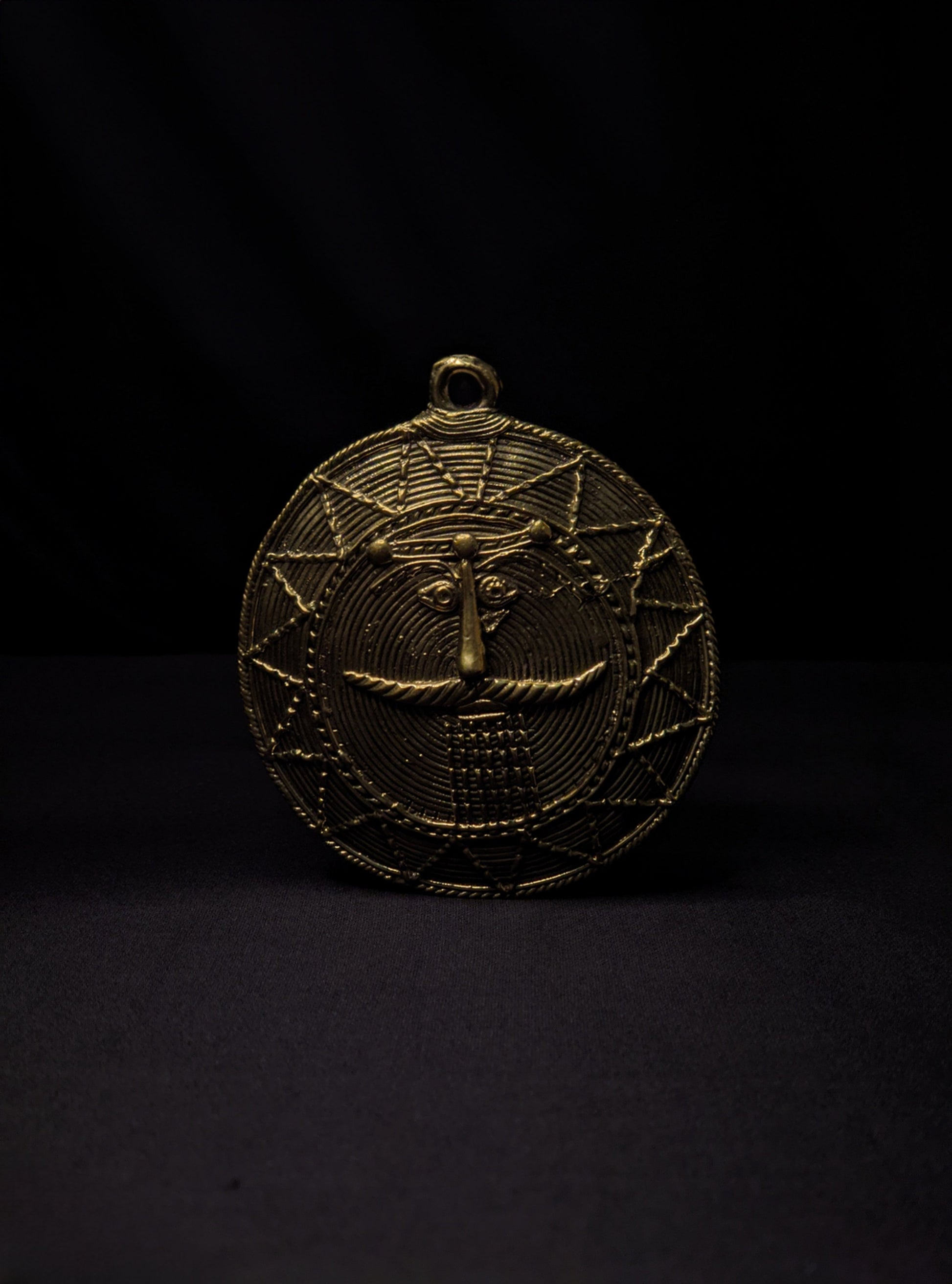 Dhokra Brass Moon Mask Wall Accent