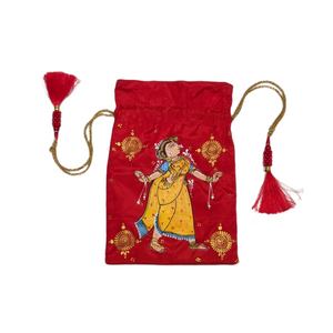 Red Yellow  Pattachitra Potli Bag
