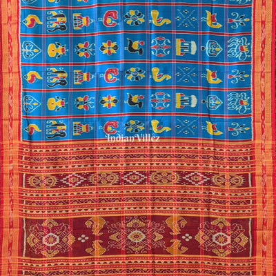 Peacock Blue Nabakothi Khandua Silk Pata Saree