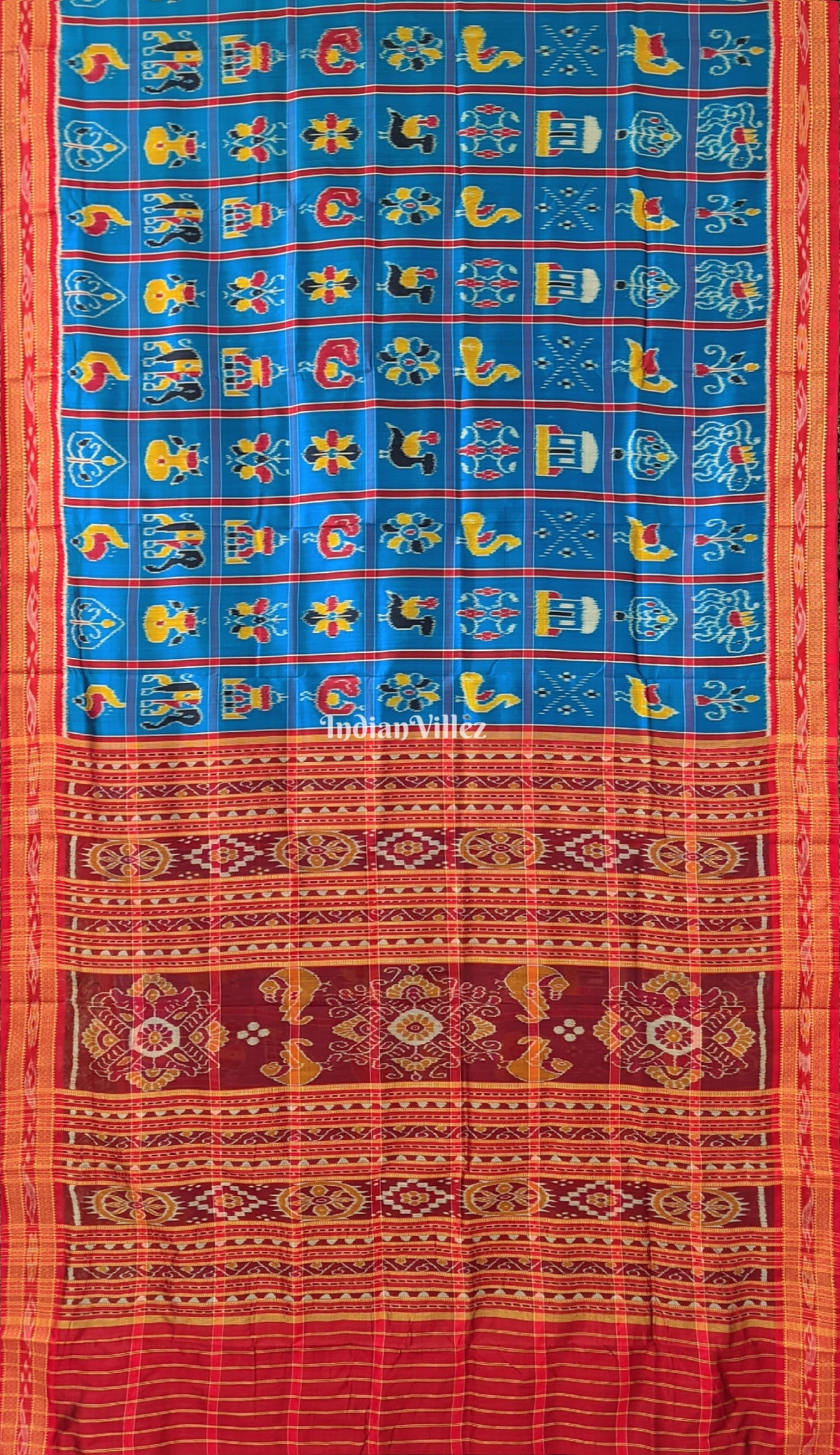 Peacock Blue Nabakothi Khandua Silk Pata Saree