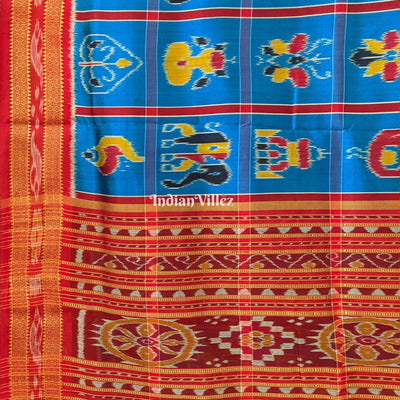 Peacock Blue Nabakothi Khandua Silk Pata Saree