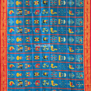 Peacock Blue Nabakothi Khandua Silk Pata Saree