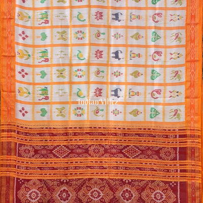 White Yellow Nabakothi Khandua Silk Pata Saree