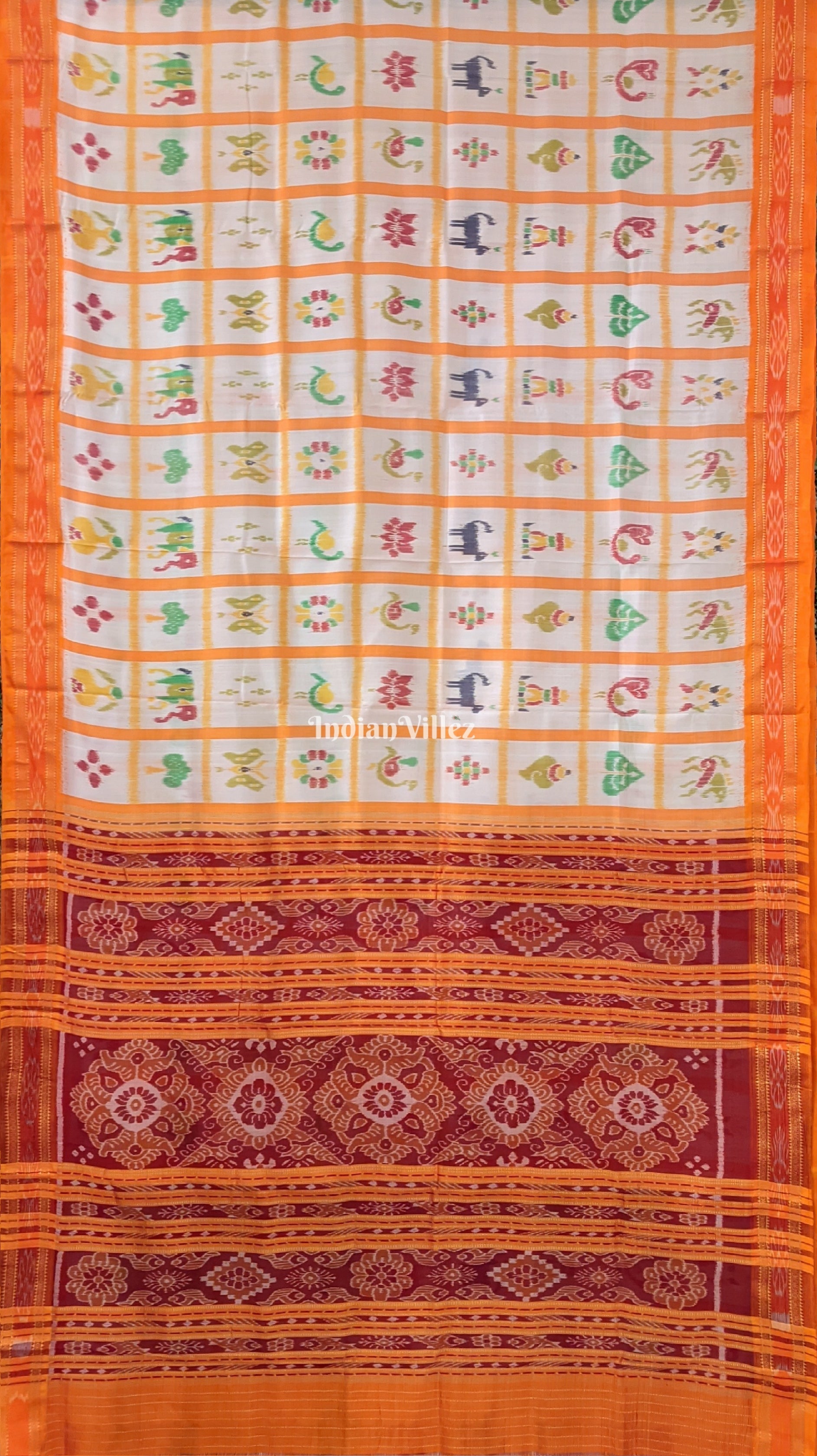 White Yellow Nabakothi Khandua Silk Pata Saree