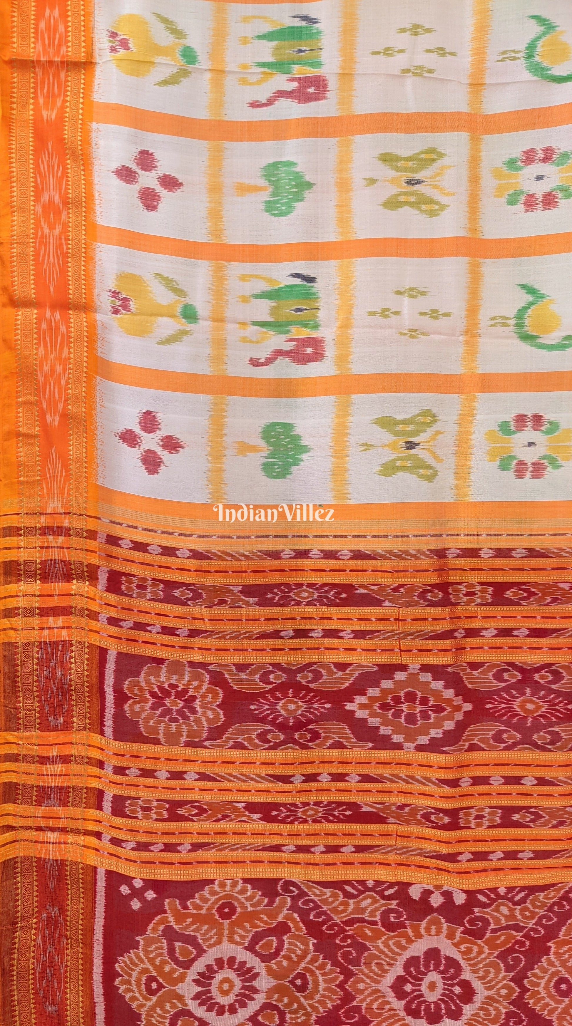 White Yellow Nabakothi Khandua Silk Pata Saree