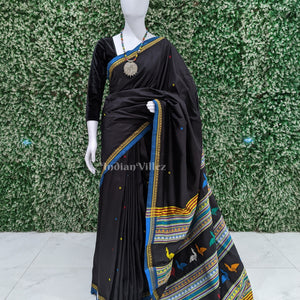 Black Dongria Border Contemporary Silk Saree