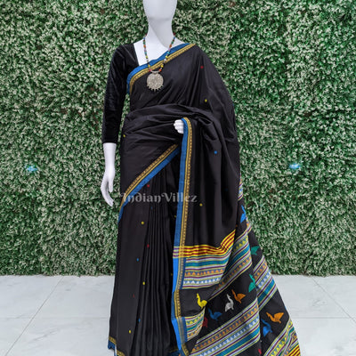Black Dongria Border Contemporary Silk Saree