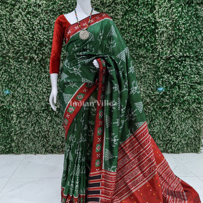 Mehndi Green Tribal Border Pasapali Contemporary Silk Saree