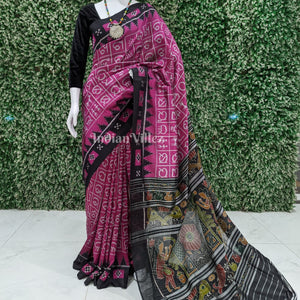 Rani Pink Odia Varnamala Contemporary Silk Saree with Pasapali Border