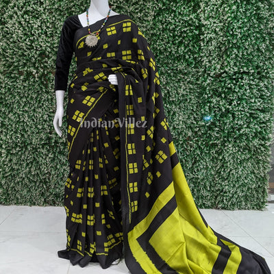 Black Green Contemporary Odisha Handloom Silk Saree