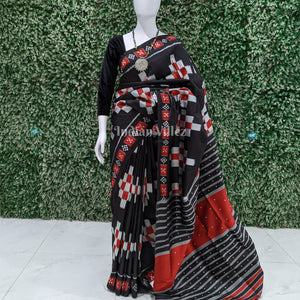 Black Red Body Pasapali Contemporary Silk Saree