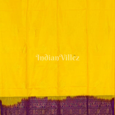 Yellow With Purple Pure Kanjivaram Soft Silk Saree