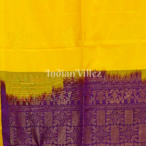 Yellow With Purple Pure Kanjivaram Soft Silk Saree