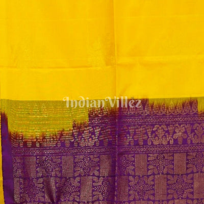 Yellow With Purple Pure Kanjivaram Soft Silk Saree