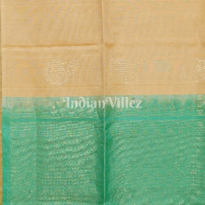 Sea Green With Beige Pure Kanjivaram Soft Silk Saree
