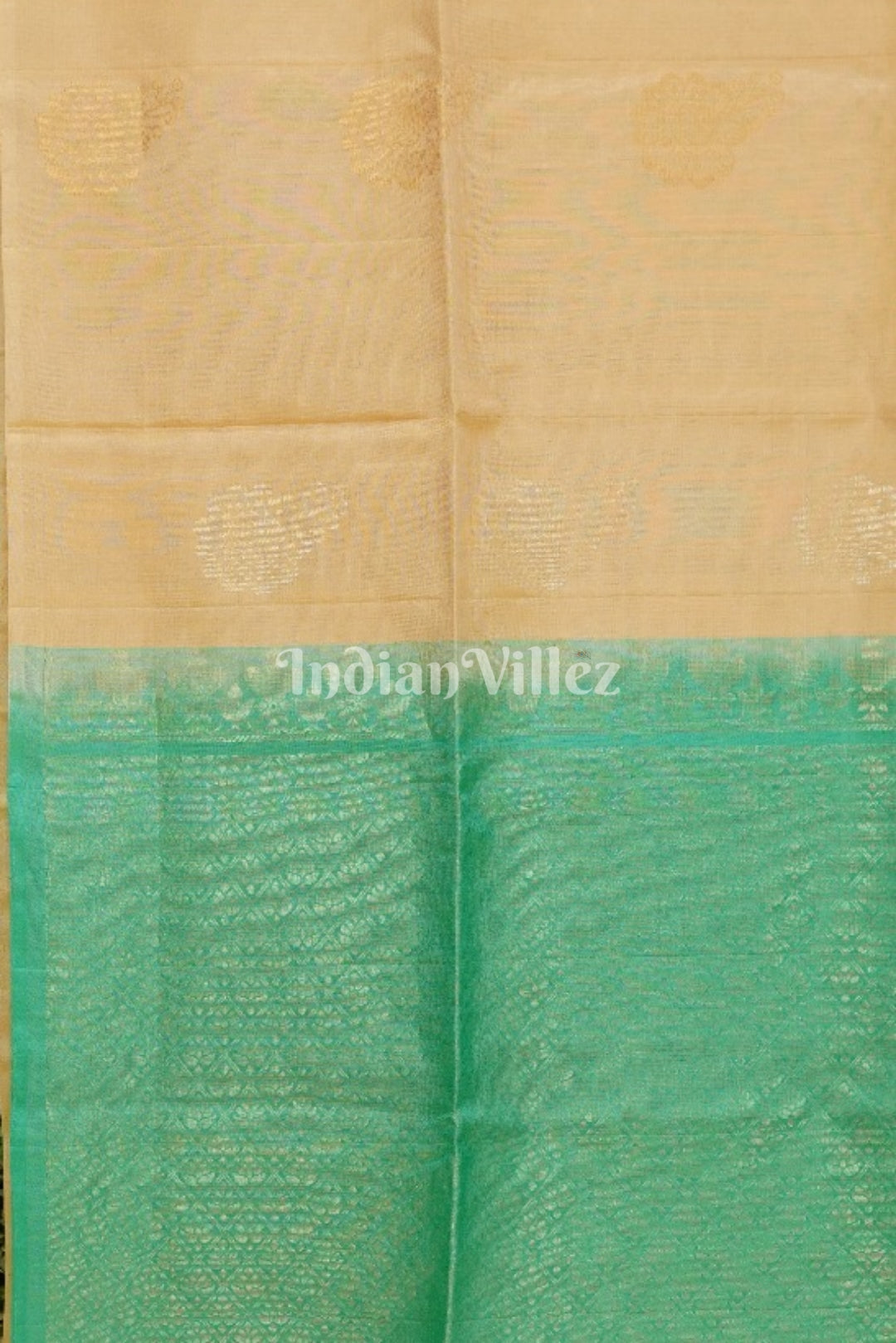Sea Green With Beige Pure Kanjivaram Soft Silk Saree