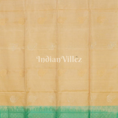 Sea Green With Beige Pure Kanjivaram Soft Silk Saree