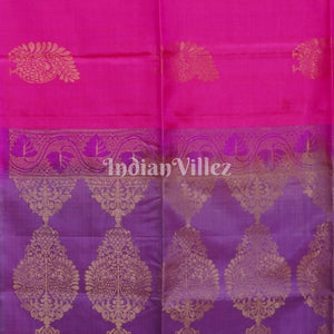 Pink With Lavender Pure Kanjivaram Soft Silk Saree