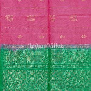 Pink With Green Pure Kanjivaram Soft Silk Saree
