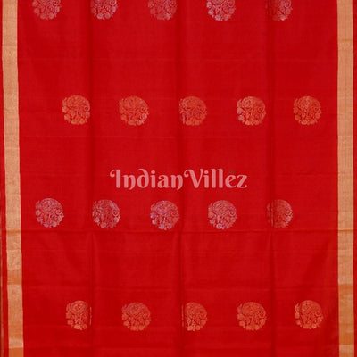 Red With Blue Pure Kanjivaram Soft Silk Saree