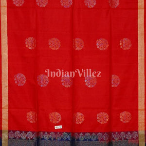 Red With Blue Pure Kanjivaram Soft Silk Saree