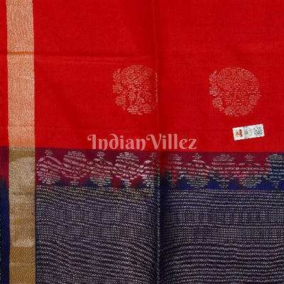 Red With Blue Pure Kanjivaram Soft Silk Saree