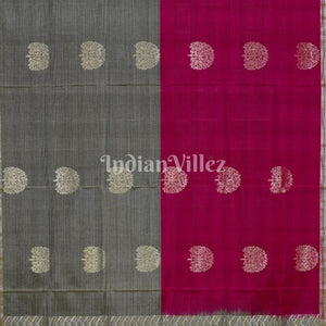 Wine With Grey Pure Kanjivaram Soft Silk Saree