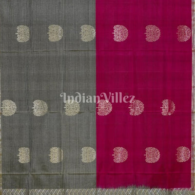 Wine With Grey Pure Kanjivaram Soft Silk Saree