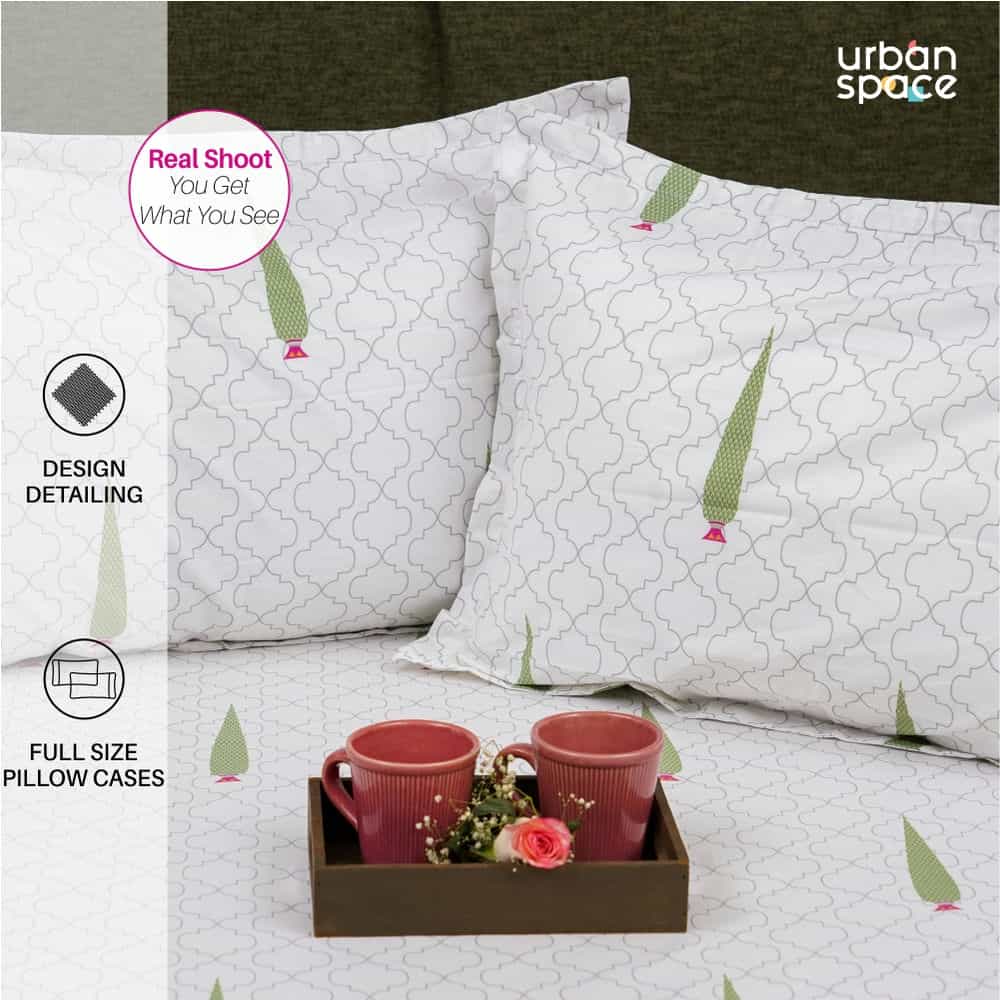 Regal Collection - Breathable 200 TC 100% Pure Cotton Single Bedsheet with Pillow Cover, Pinewood Grey Green
