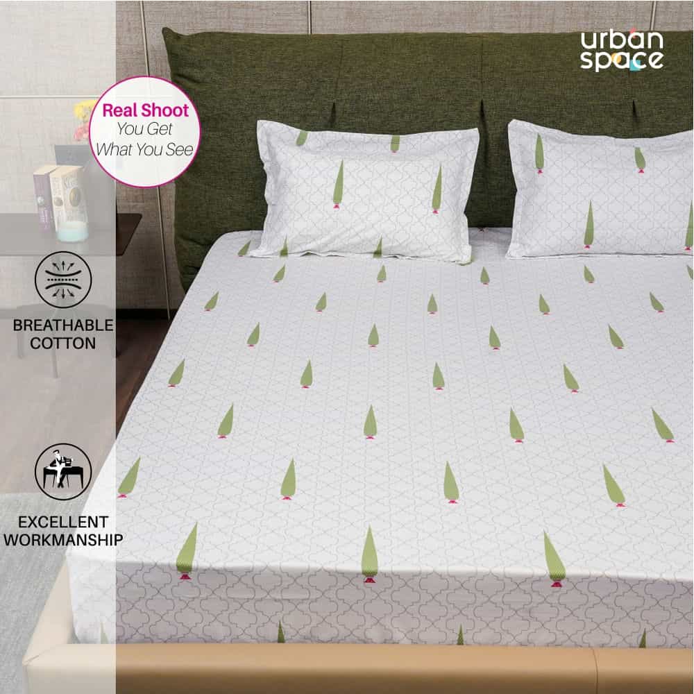 Regal Collection - Breathable 200 TC 100% Pure Cotton Single Bedsheet with Pillow Cover, Pinewood Grey Green