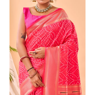 Bandhej Paithani Pink Paithani Silk Handwork Saree