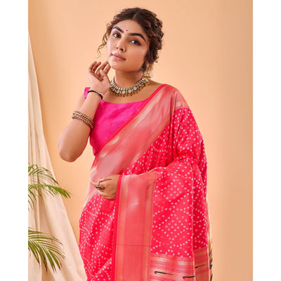 Bandhej Paithani Pink Paithani Silk Handwork Saree